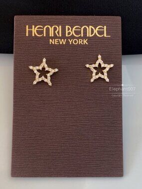 Henri Bendel New York Crystal Star Stud Earrings Gold Tone